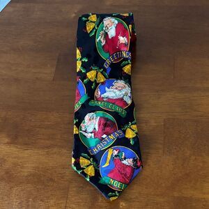 Addiction Christmas Santa Claus Silk Tie - Black and Multicolor XL